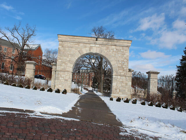 The Arch in the winter snow.