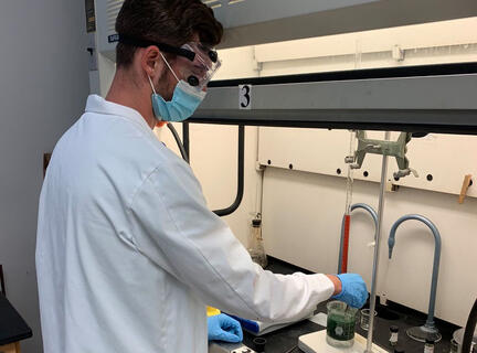 McDaniel student Matthew Ulrick works on research with Peter Craig, associate professor of Chemistry.