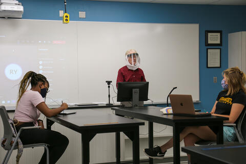 Steve McCole, associate professor of Kinesiology, teaches on the first day of classes on Aug. 20.