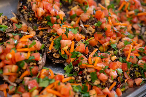 Catered meal servings on a tray