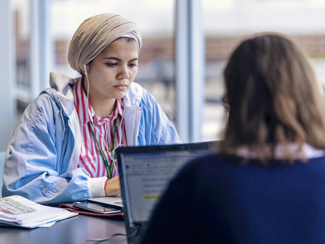 Students in Hoover Library.