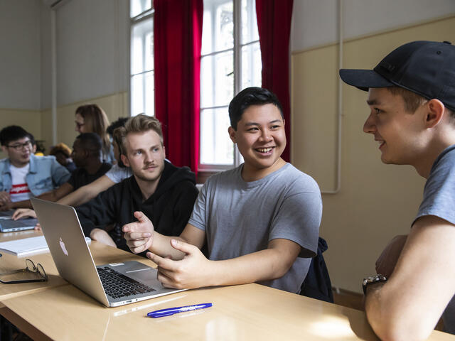 Students in Budapest campus classroom.