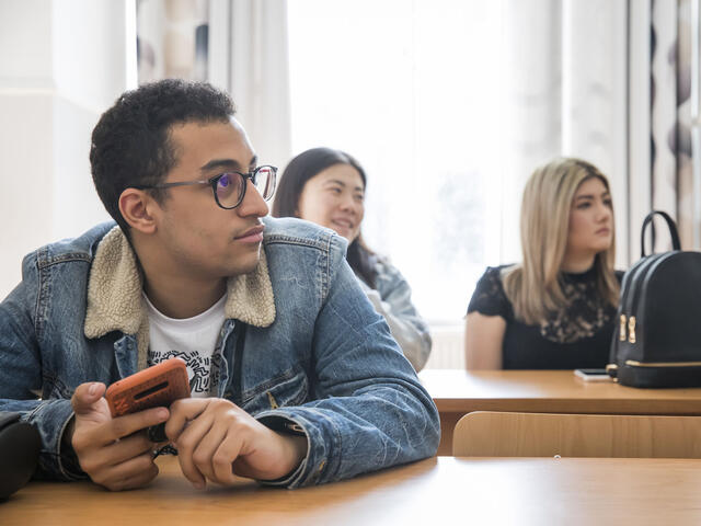 Students in Budapest campus classroom.