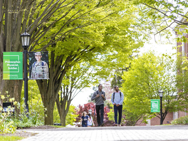 Students walking across campus.