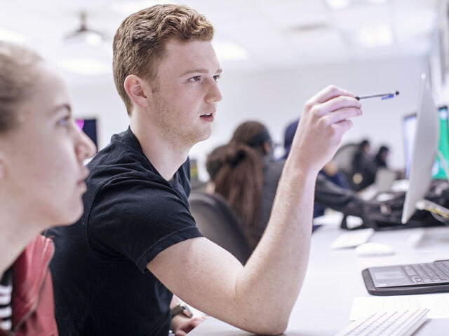 Students on computers.