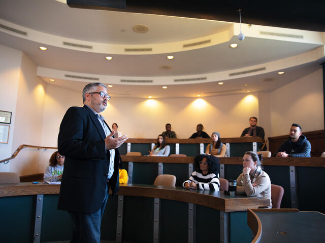 classroom with professor and students