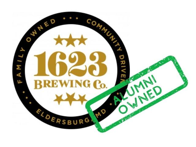 1623 Brewing logo stamped with "Alumni Owned"