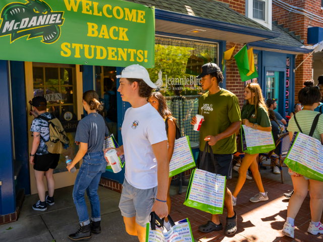 Students shopping on Main Street Westminster