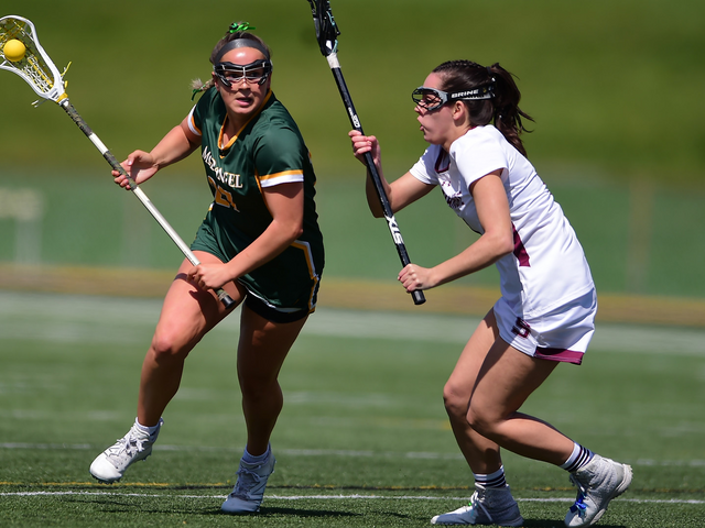 WLAX player driving to shoot the ball