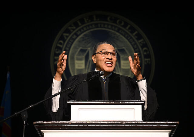 Freeman A. Hrabowski III speaks at a lecturn