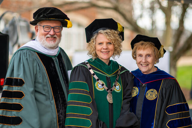 Current McDaniel President Julia Jasken with former McDaniel presidents Roger Casey and Joan Develin Coley.