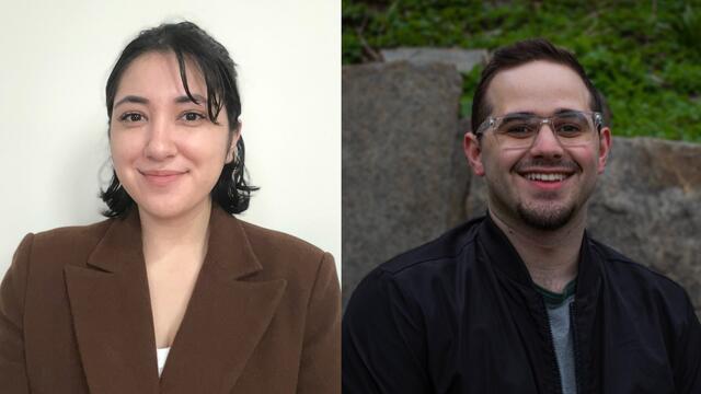 Side by side headshot of Ave Maria Contreras and Jeremy Volker