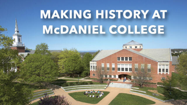 Aerial photo of Hoover Library on McDaniel College's campus