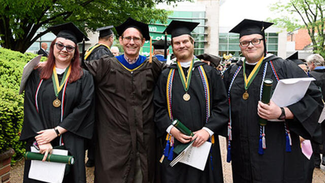 History professor Stephen Feeley with three History students Katie Creveling, Josh Irvin and Jared Wlimer